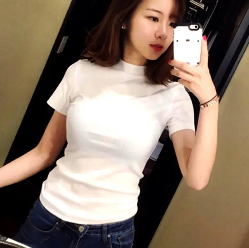 Women Slim Fit Black T-Shirt Half Turtleneck White Skirt Set - Image 6