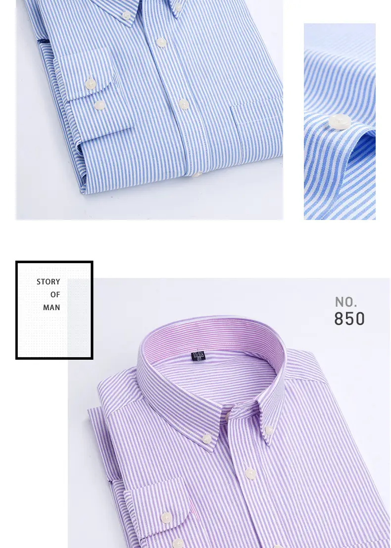 Men Purple Striped Oxford Shirt No. 851 — feature 26