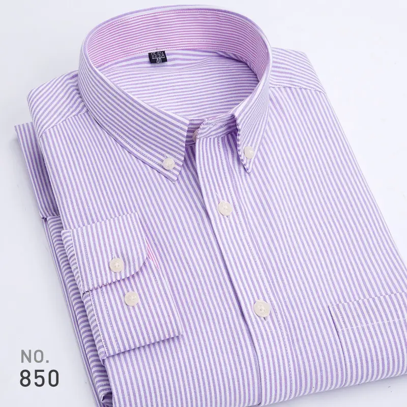 Men Purple Striped Oxford Shirt No. 851 - Image 13