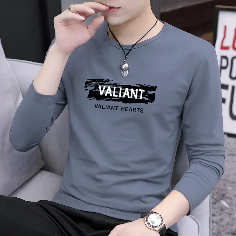 Men Valiant Printed Long Sleeve T-Shirt Large Grey