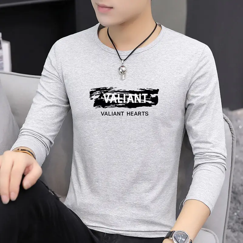 Men Valiant Printed Long Sleeve T-Shirt Large Grey - Image 3