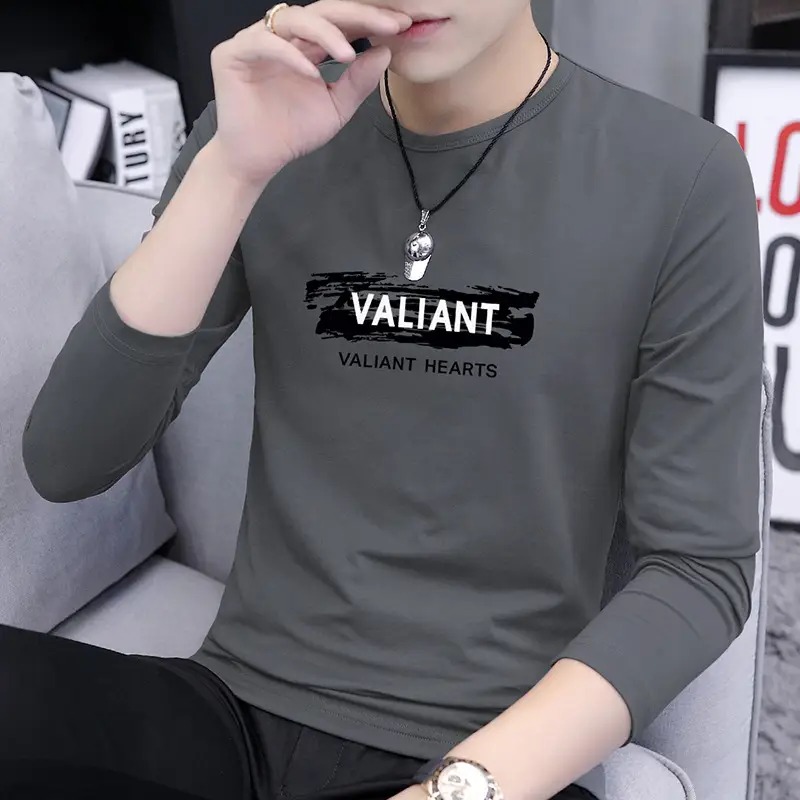 Men Valiant Printed Long Sleeve T-Shirt Large Grey - Image 5