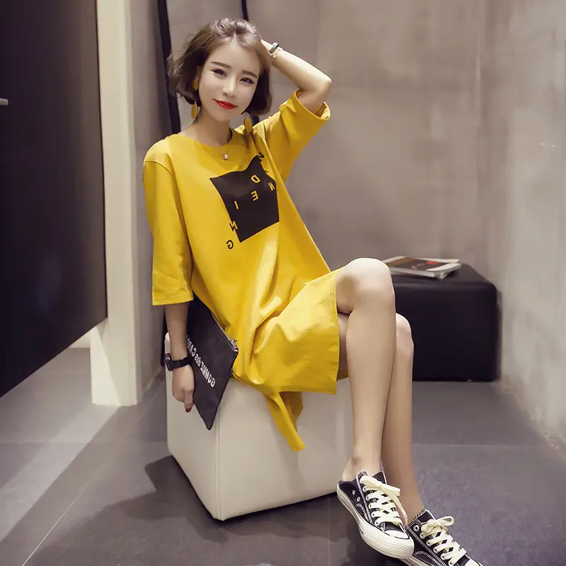 2025 Summer Korean Style Yellow Slit Dress Women