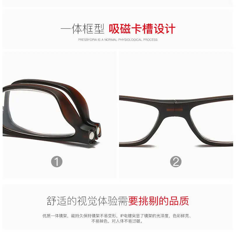 New Style Hanging Neck Reading Glasses with Magnetic Folding Design for Men and Women, Made of Resin and Silicone, Suitable for the Elderly, with Telescopic Lenses for Presbyopia — feature 13