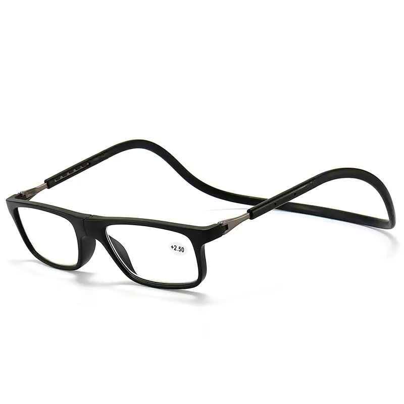 New Style Hanging Neck Reading Glasses with Magnetic Folding Design for Men and Women, Made of Resin and Silicone, Suitable for the Elderly, with Telescopic Lenses for Presbyopia