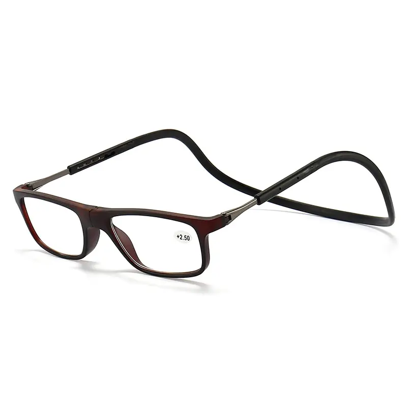 New Style Hanging Neck Reading Glasses with Magnetic Folding Design for Men and Women, Made of Resin and Silicone, Suitable for the Elderly, with Telescopic Lenses for Presbyopia