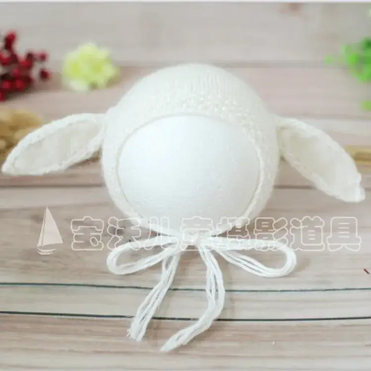 White Knitted Long Ears Baby Hat for Boys Girls