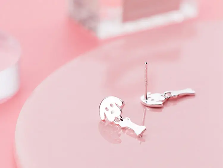 Korean Style Cute Dog Bone Earrings S925 Silver - Image 2