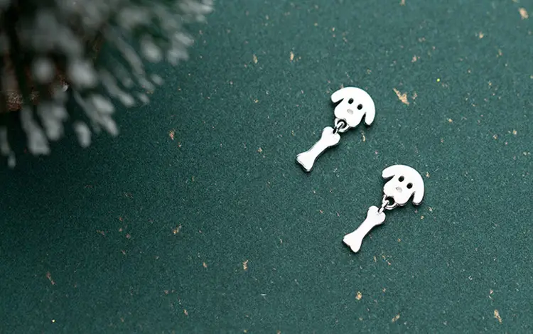 Korean Style Cute Dog Bone Earrings S925 Silver - Image 3