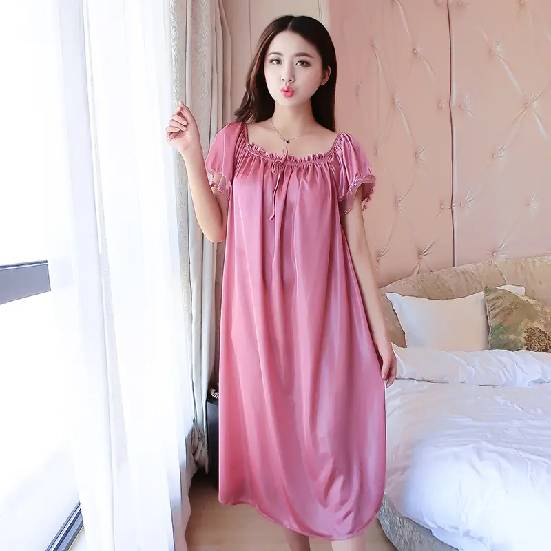 Women's Pink Silk Nightgown Large Size - Image 2