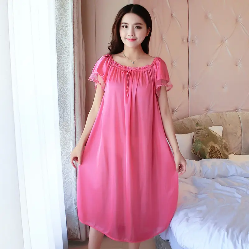 Women's Pink Silk Nightgown Large Size - Image 5