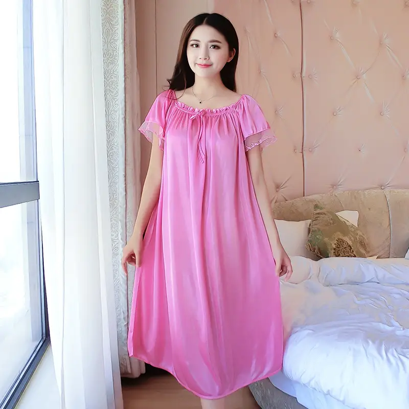 Women's Pink Silk Nightgown Large Size - Image 7