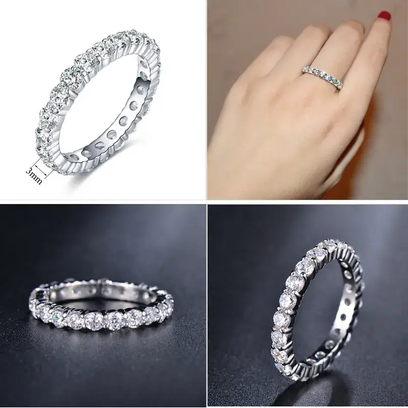 Women's Rhinestone Ring Set with Single Row Full Circle Diamonds