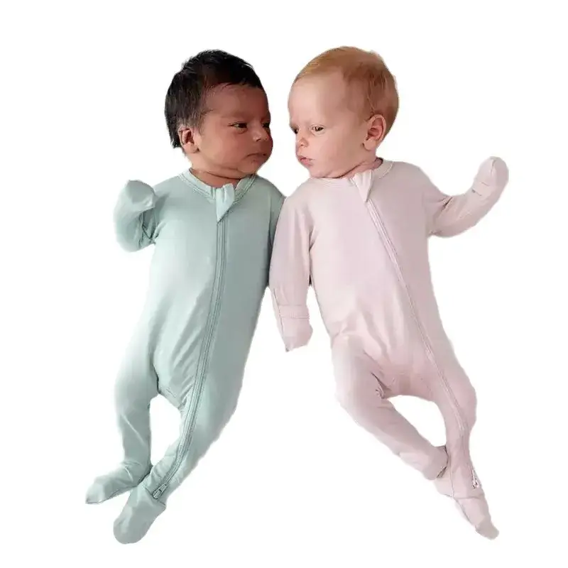 Newborn Baby Crawler Suit Soft Bamboo Fiber Light Pink & Mint