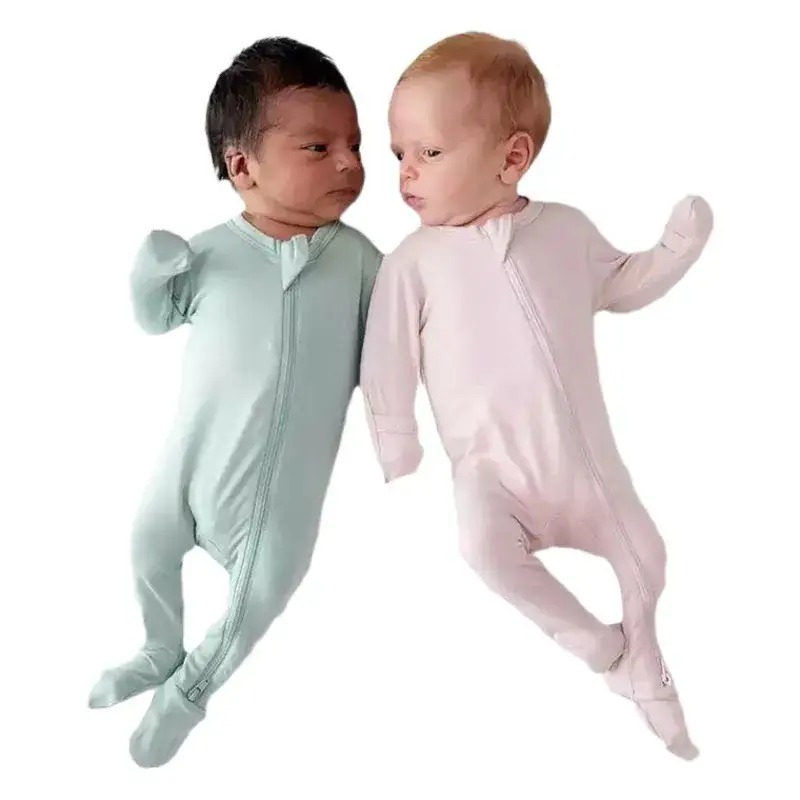 Newborn Baby Crawler Suit Soft Bamboo Fiber Light Pink & Mint
