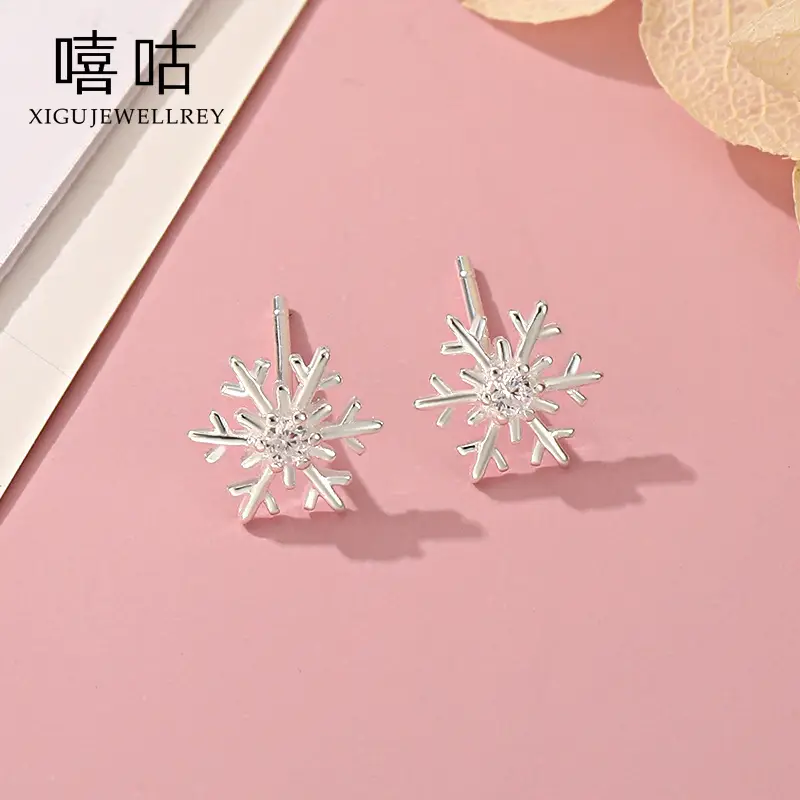 S925 Silver Zircon Snowflake Earrings for Girls