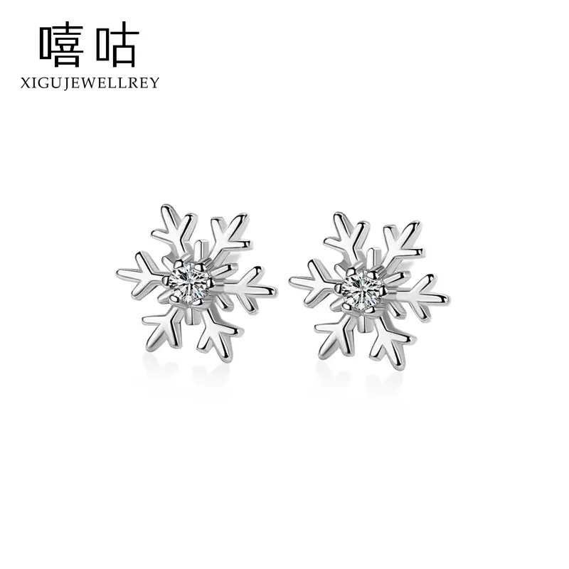 S925 Silver Zircon Snowflake Earrings for Girls