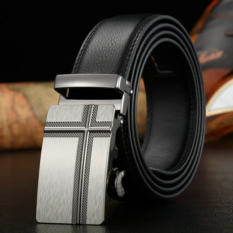 Men's Black Leather Belt with Silver Buckle - Image 16