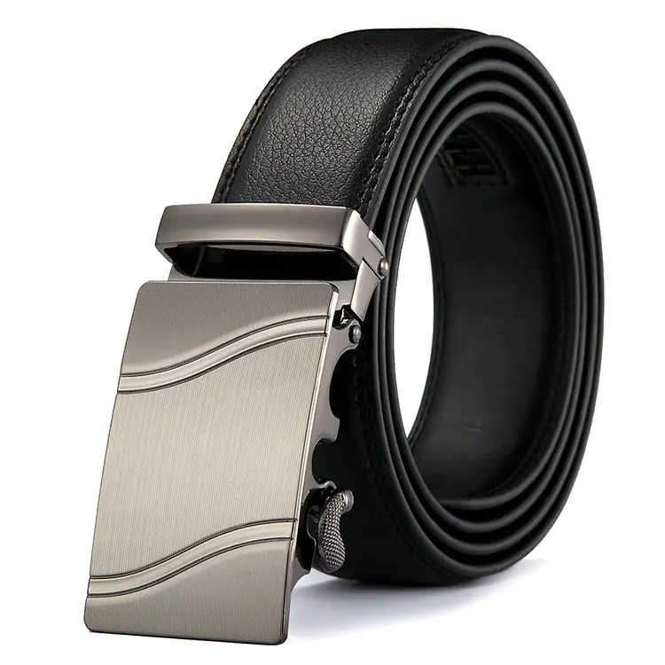 Men's Black Leather Belt with Silver Buckle - Image 2