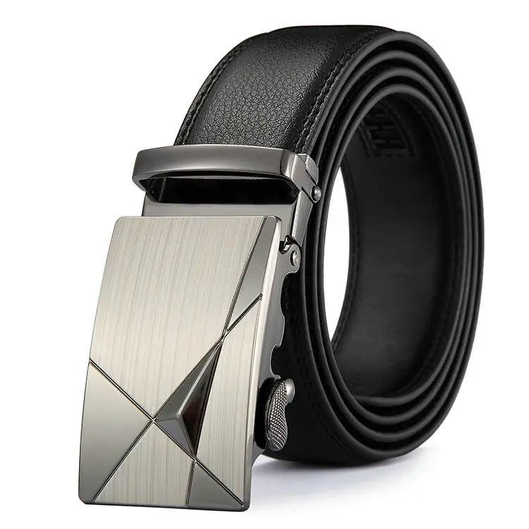 Men's Black Leather Belt with Silver Buckle - Image 3