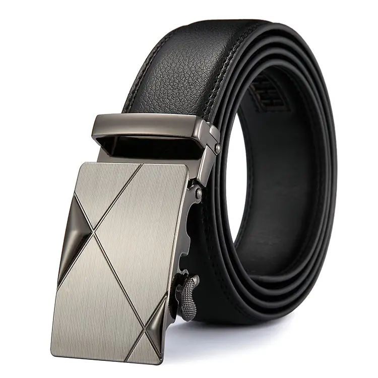 Men's Black Leather Belt with Silver Buckle - Image 4