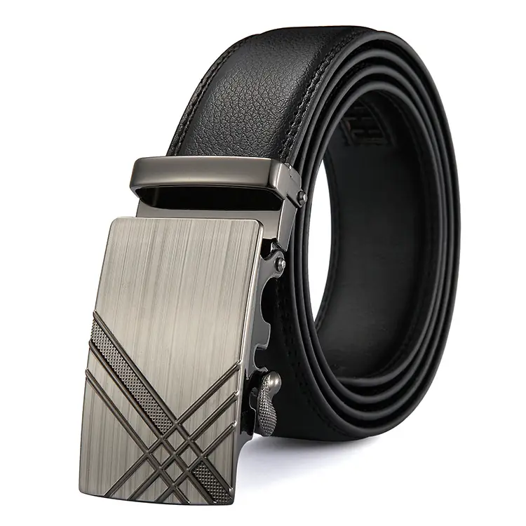 Men's Black Leather Belt with Silver Buckle - Image 5
