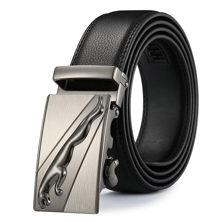 Men's Black Leather Belt with Silver Buckle - Image 7