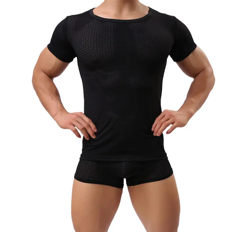 Men White Mesh Compression T-Shirt C402 - Image 2