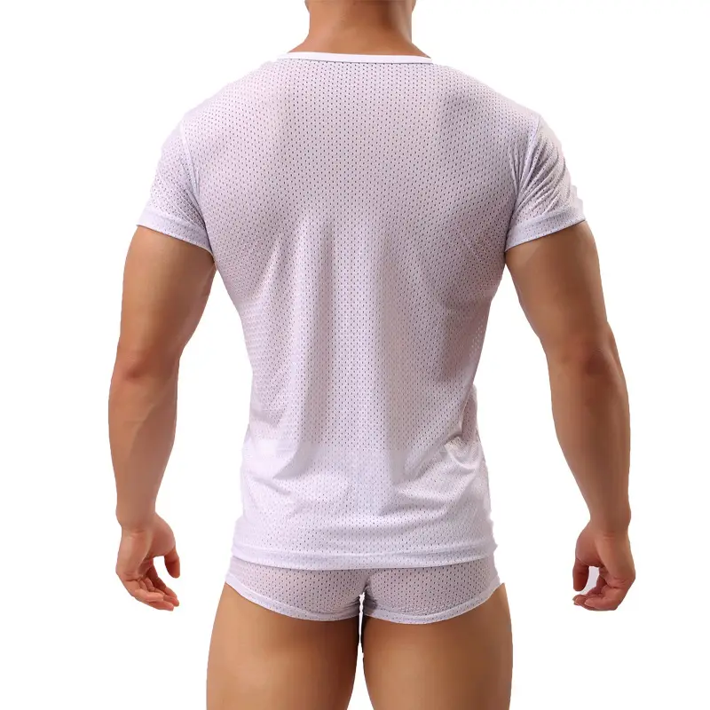 Men White Mesh Compression T-Shirt C402 - Image 4
