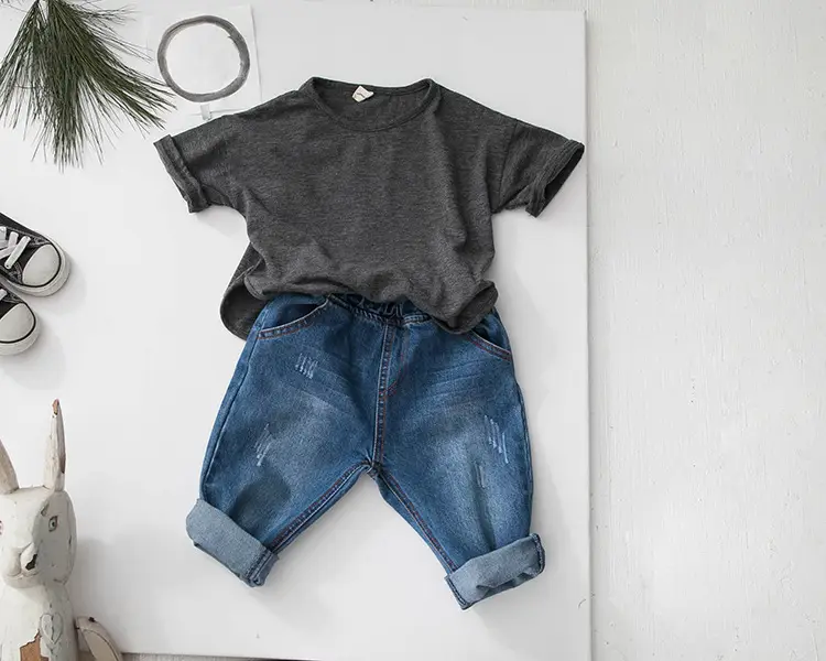 2026 Summer Kids T-Shirt Short Sleeve Korean Style Loose Solid Color — feature 6