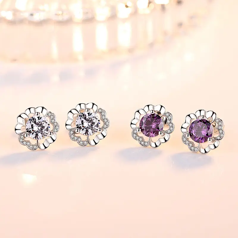 Silver Plated Flower Stud Earrings for Women - Image 2