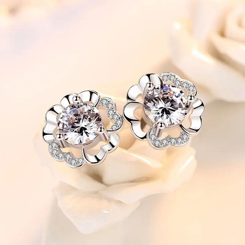 Silver Plated Flower Stud Earrings for Women - Image 3