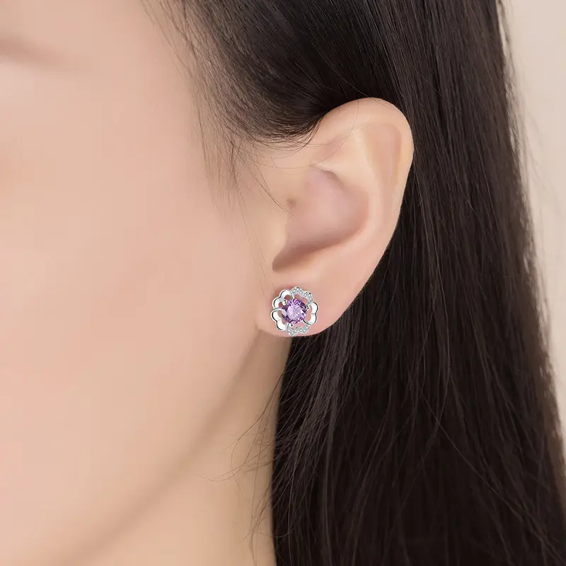 Silver Plated Flower Stud Earrings for Women - Image 4
