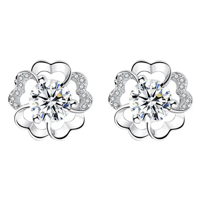 Silver Plated Flower Stud Earrings for Women