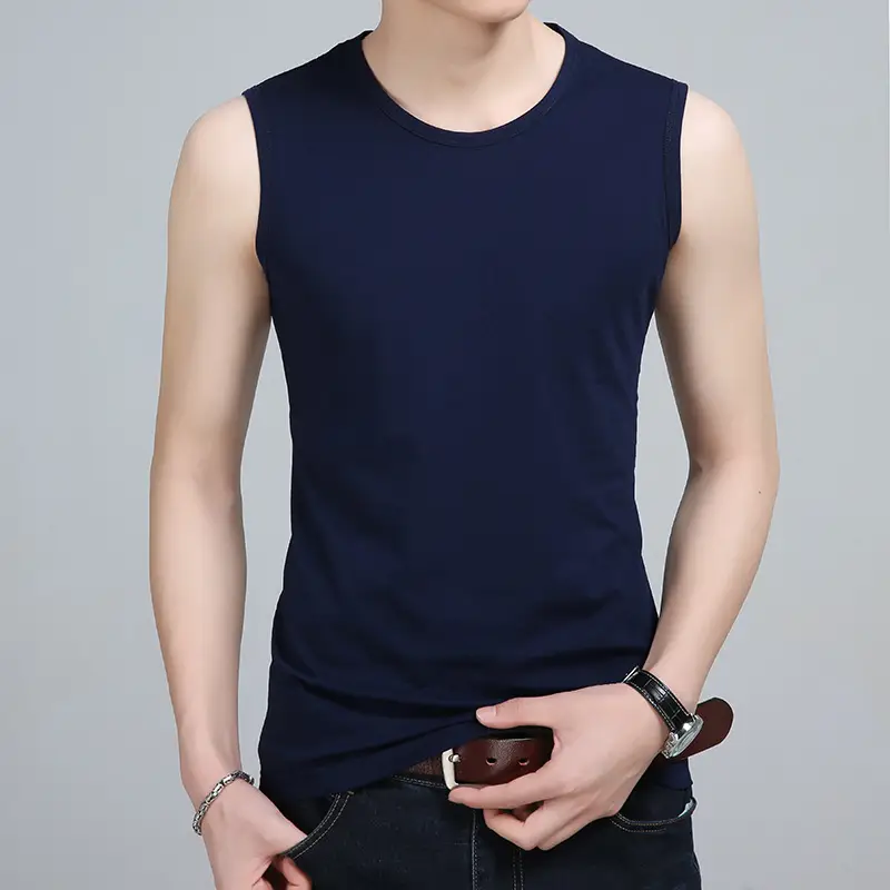 Men's Grey Cotton Sleeveless Vest Round Neck Solid Color - Image 8