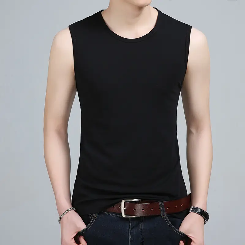 Men's Grey Cotton Sleeveless Vest Round Neck Solid Color - Image 9