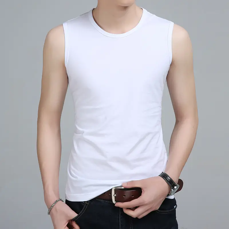 Men's Grey Cotton Sleeveless Vest Round Neck Solid Color - Image 10