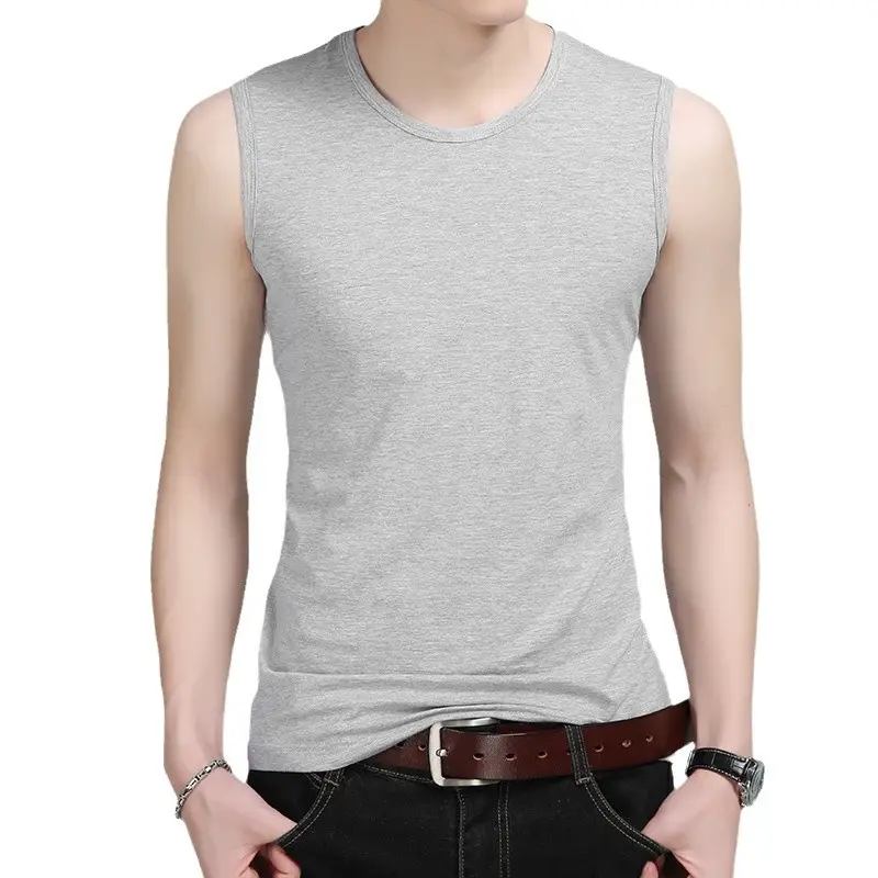 Men's Grey Cotton Sleeveless Vest Round Neck Solid Color - Image 11
