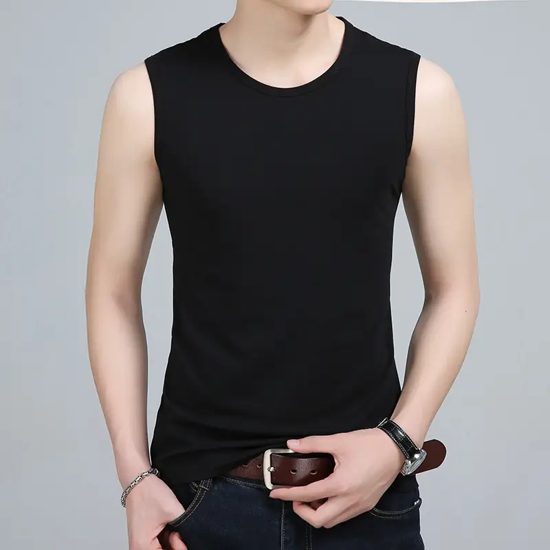 Men's Grey Cotton Sleeveless Vest Round Neck Solid Color - Image 4