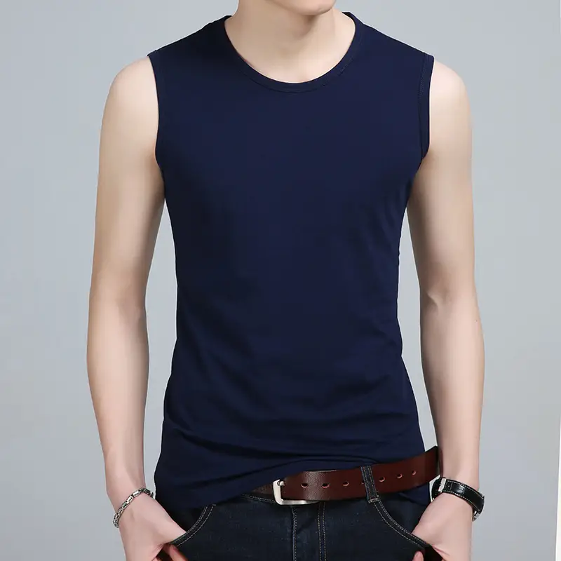 Men's Grey Cotton Sleeveless Vest Round Neck Solid Color - Image 6