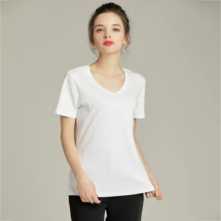 Women Black Mercerized Cotton T-Shirt Short Sleeve