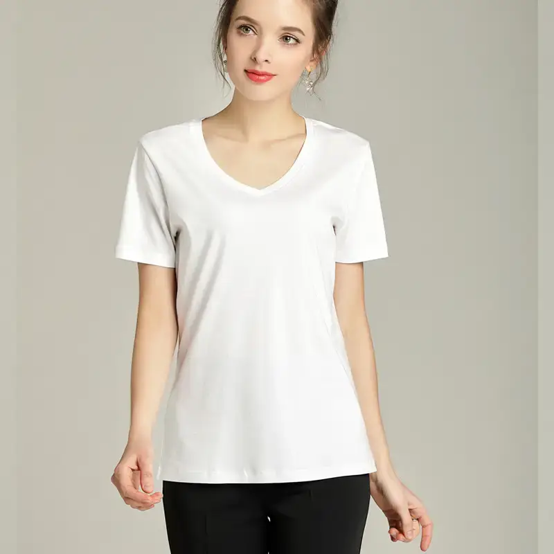 Women Black Mercerized Cotton T-Shirt Short Sleeve