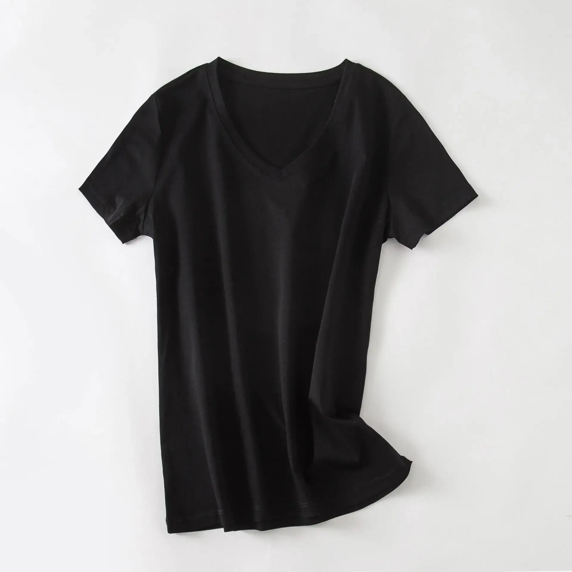 Women Black Mercerized Cotton T-Shirt Short Sleeve