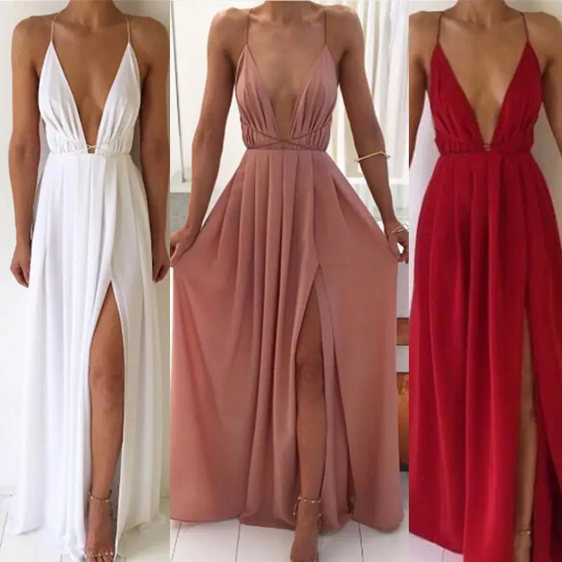 French Bohemian V-Neck Chiffon Dress Red Halter Back