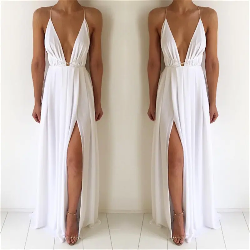 French Bohemian V-Neck Chiffon Dress Red Halter Back