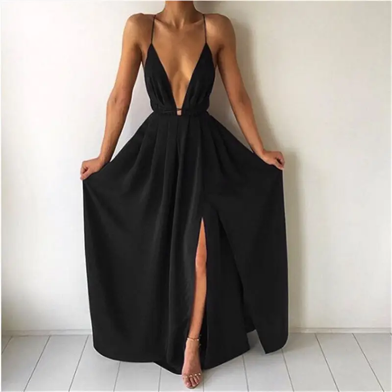 French Bohemian V-Neck Chiffon Dress Red Halter Back