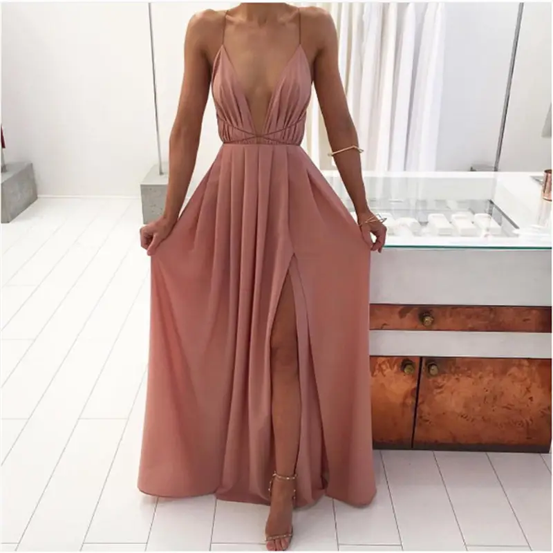 French Bohemian V-Neck Chiffon Dress Red Halter Back