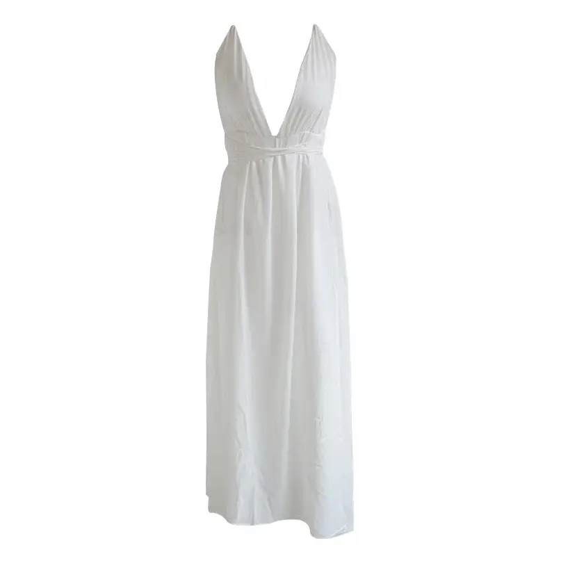 French Bohemian V-Neck Chiffon Dress Red Halter Back