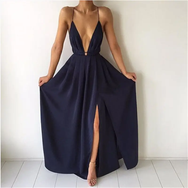French Bohemian V-Neck Chiffon Dress Red Halter Back
