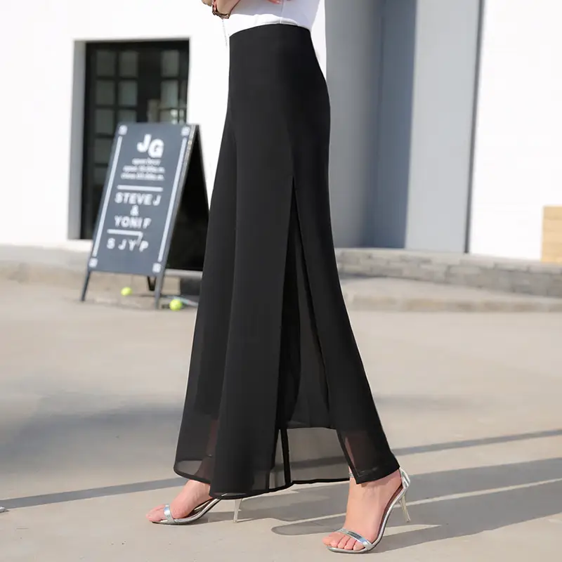 Blue Wide Leg Chiffon Trousers Large - Image 12